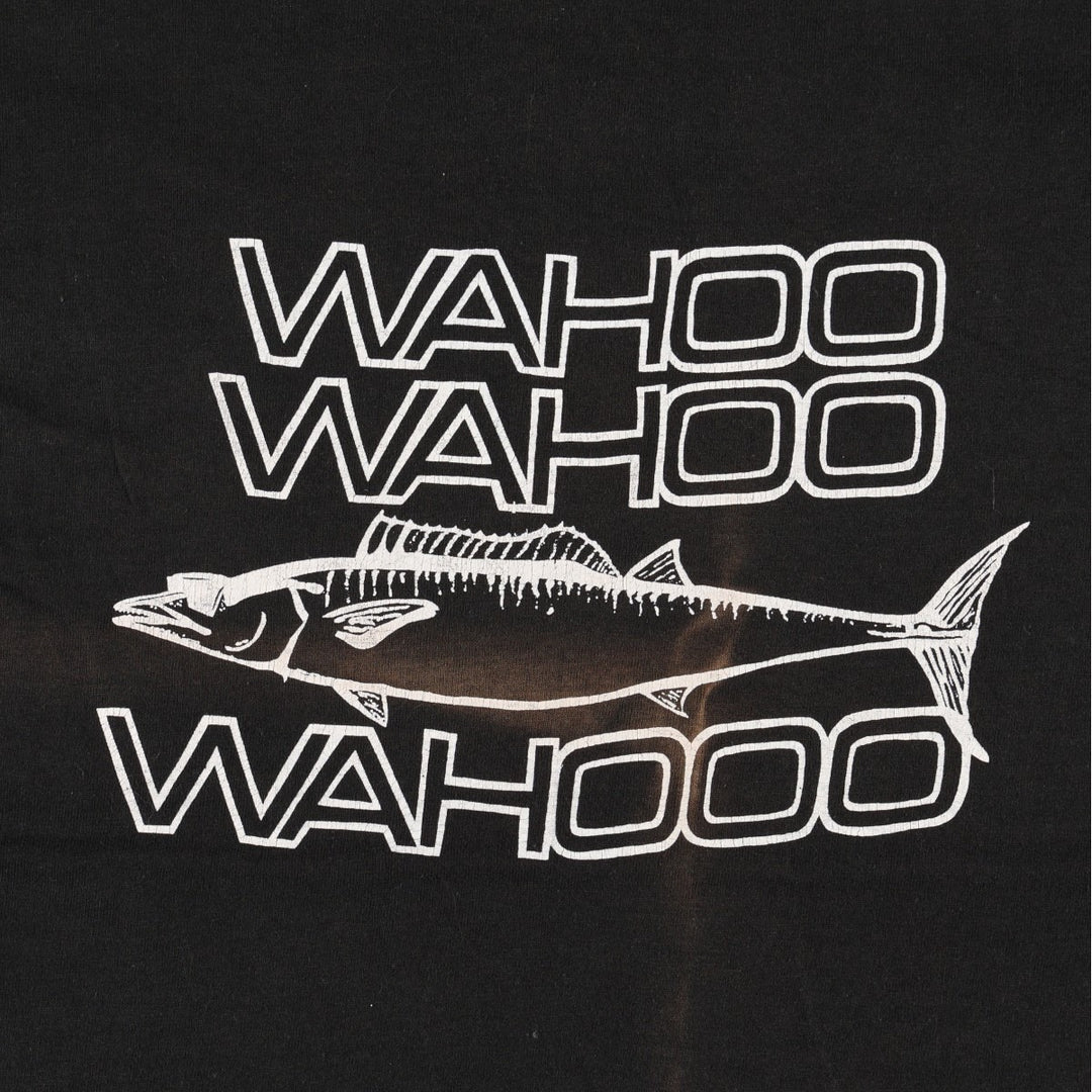 90'S Fruit of the Loom fish print t-shirt, made in USA, men's size M equivalent, vintage. cotton black type Vintage Second Hand