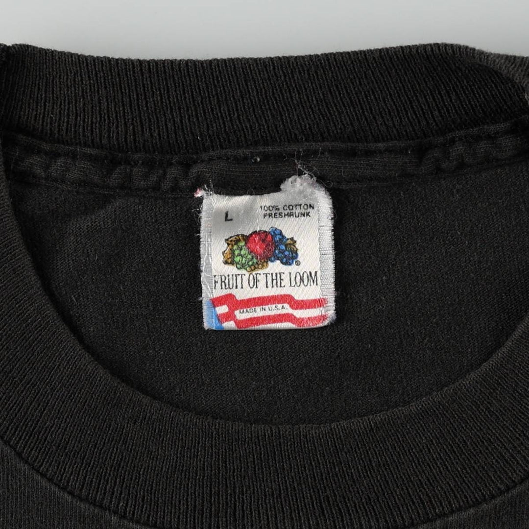 90'S Fruit of the Loom printed T-shirt, made in the USA, men's size L, vintage cotton black type Vintage Second Hand