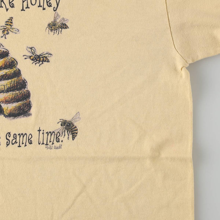 2000'S Anvil bee print T-shirt, made in USA, men's size L equivalent. cotton yellow type Vintage Second Hand