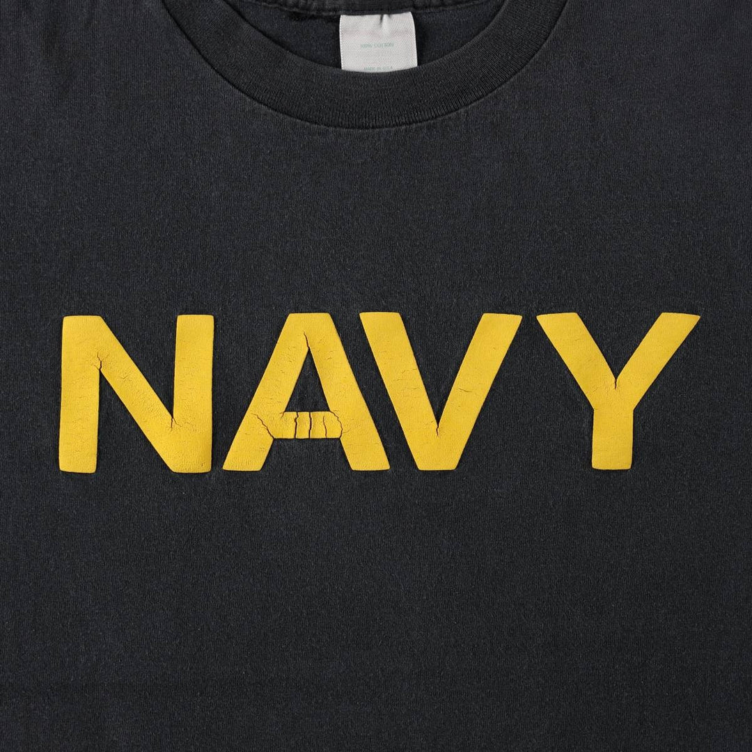 ~90'S Navy Print T-Shirt, Made in USA, Men's Size M (Equivalent), Vintage cotton navy blue type Vintage Second Hand