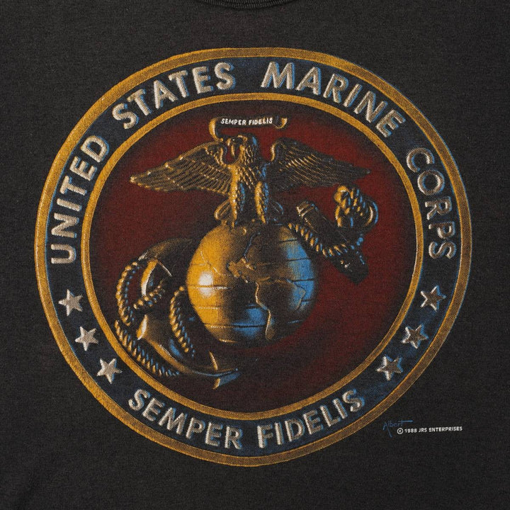 1980'S USMC (United States Marine Corps) Printed T-Shirt, Men's Size S unclear black type Vintage Second Hand