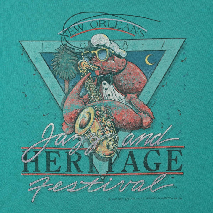 80'S Hanes Print T-Shirt, Made in USA, Men's XL equivalent, Vintage cotton Emerald green Vintage Second Hand
