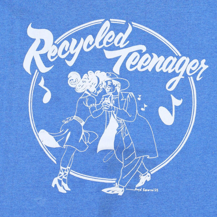 90'S Fruit of the Loom Best Printed T-shirt, Made in USA, Men's L size, Vintage cotton blue type Vintage Second Hand