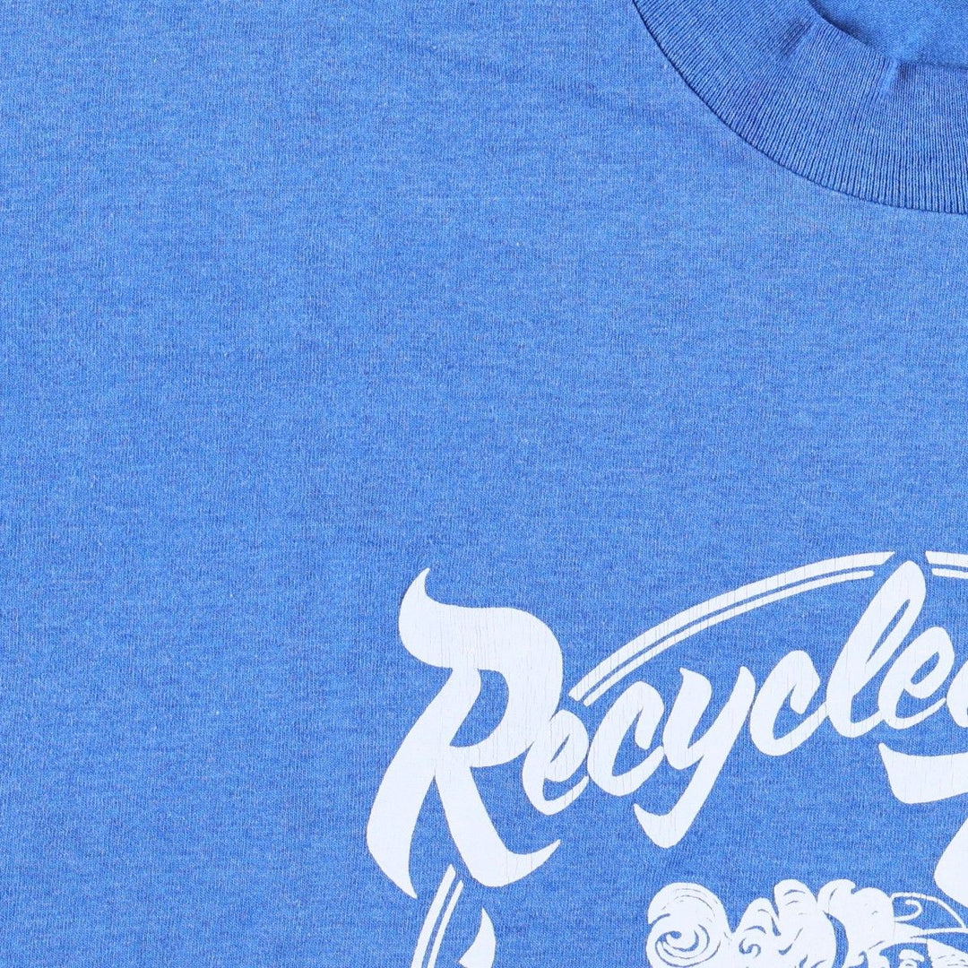 90'S Fruit of the Loom Best Printed T-shirt, Made in USA, Men's L size, Vintage cotton blue type Vintage Second Hand