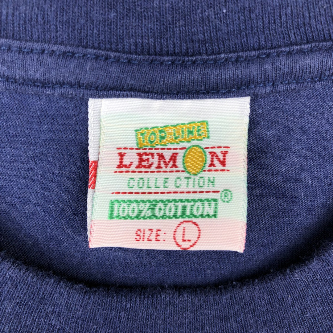 90'S LEMON COLLECTION Print T-Shirt, Men's Size L (approx.), Vintage cotton navy blue type Vintage Second Hand