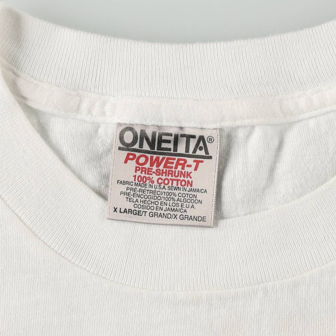 90'S ONEITA POWER-T Printed T-shirt Made in USA Men's XL Vintage cotton white type Vintage Second Hand