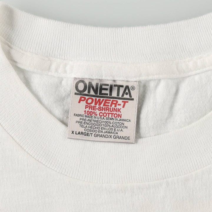 90'S ONEITA POWER-T Printed T-shirt Made in USA Men's XL Vintage cotton white type Vintage Second Hand