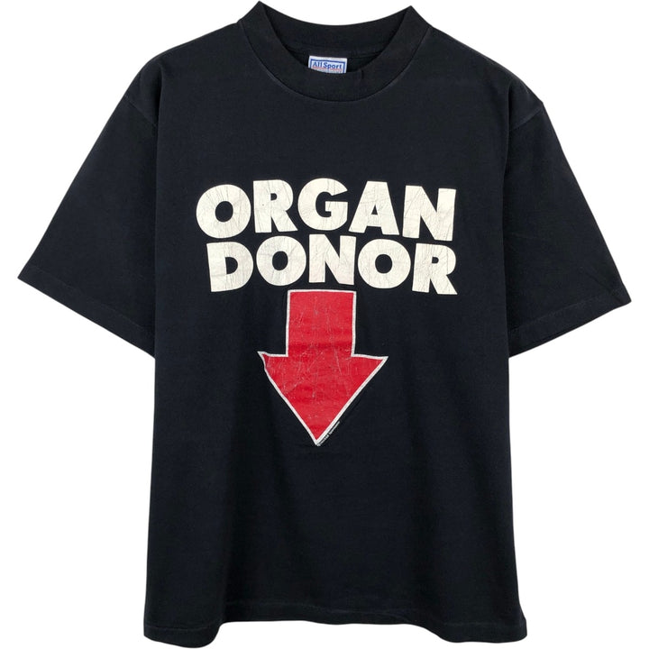 90'S All Sport PRO WEIGHT ORGAN DONOR Print T-Shirt, Made in USA, Men's Size L (Equivalent), Vintage cotton black type Vintage Second Hand