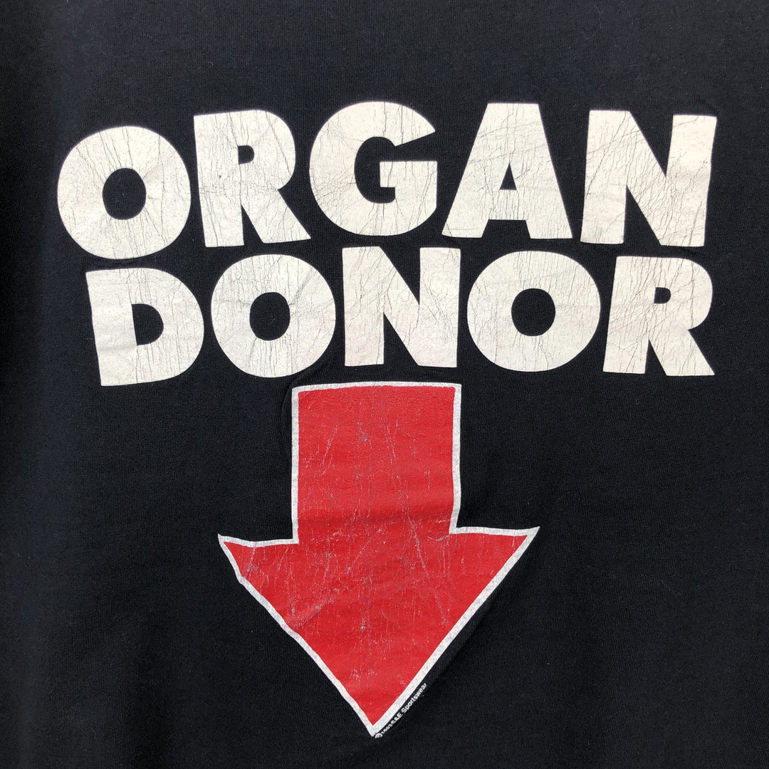 90'S All Sport PRO WEIGHT ORGAN DONOR Print T-Shirt, Made in USA, Men's Size L (Equivalent), Vintage cotton black type Vintage Second Hand