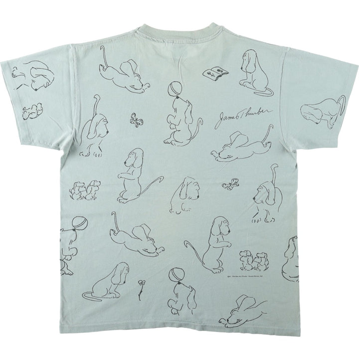 90'S Anvil Dog Print T-Shirt, Made in USA, Men's Size L (Equivalent), Vintage cotton Mint green Vintage Second Hand