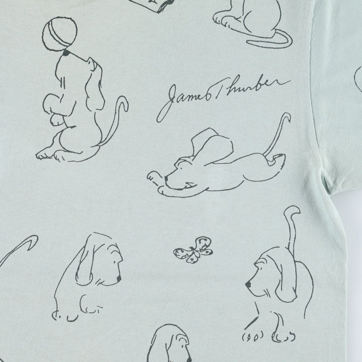 90'S Anvil Dog Print T-Shirt, Made in USA, Men's Size L (Equivalent), Vintage cotton Mint green Vintage Second Hand