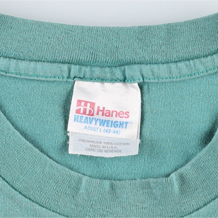 2000'S Hanes Heavyweight Print T-Shirt, Made in USA, Men's Size L (approx.) cotton Mint green Vintage Second Hand