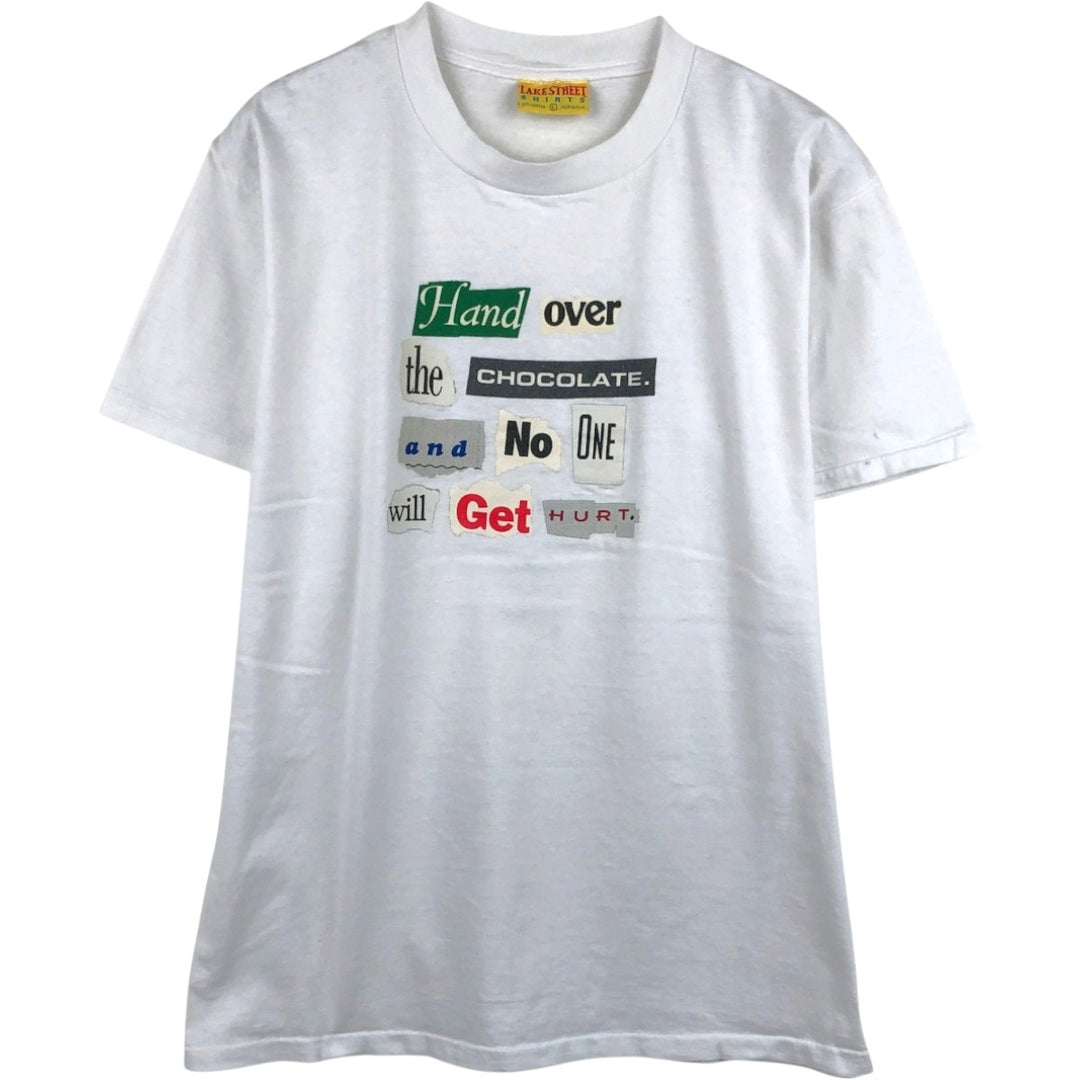 90'S Lake Street Message Print T-Shirt, Made in USA, Men's Size L (Equivalent), Vintage cotton white type Vintage Second Hand