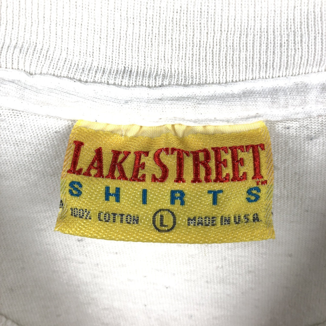 90'S Lake Street Message Print T-Shirt, Made in USA, Men's Size L (Equivalent), Vintage cotton white type Vintage Second Hand