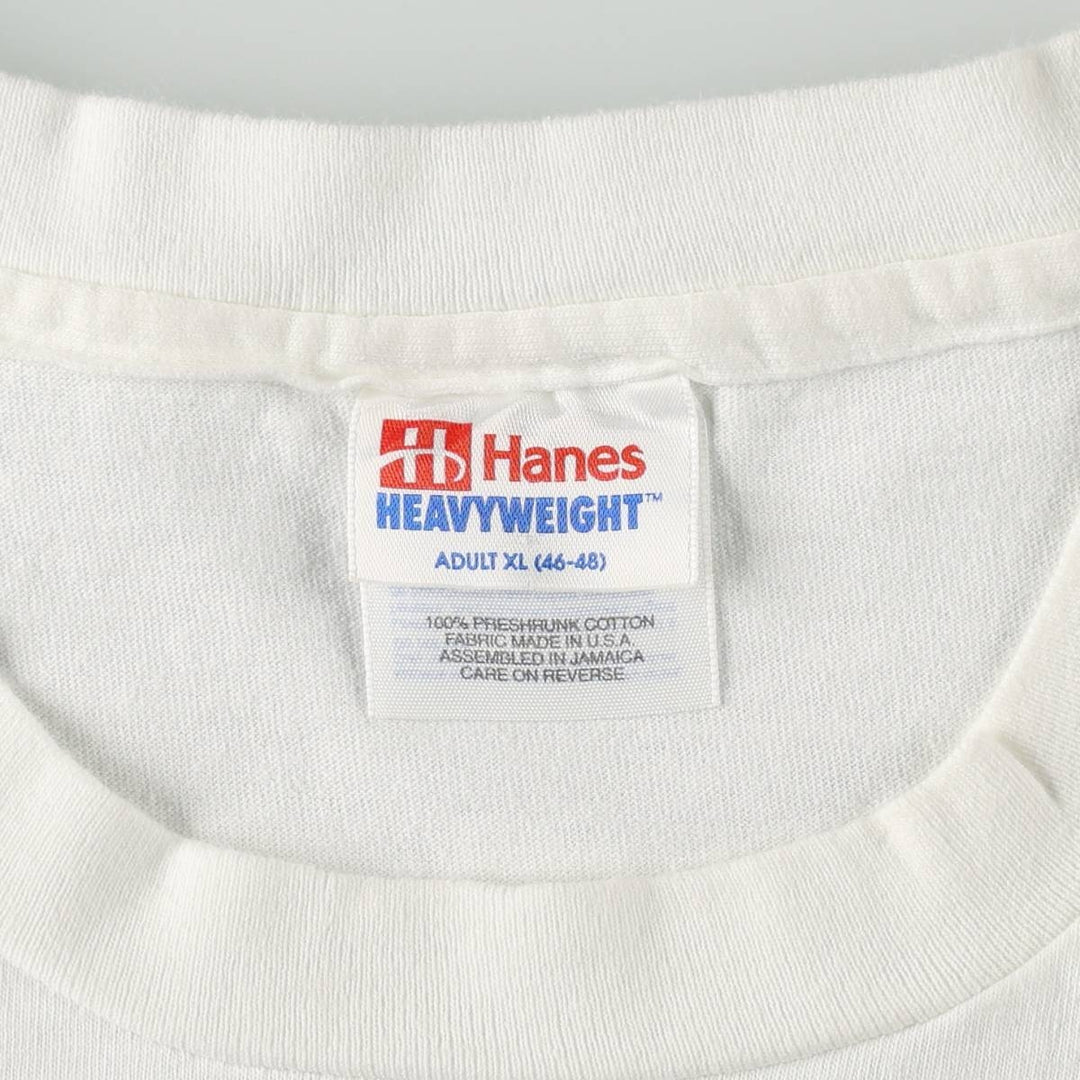 90'S Hanes Heavyweight Embroidered T-Shirt, Made in USA, Men's XL equivalent, Vintage cotton white type Vintage Second Hand