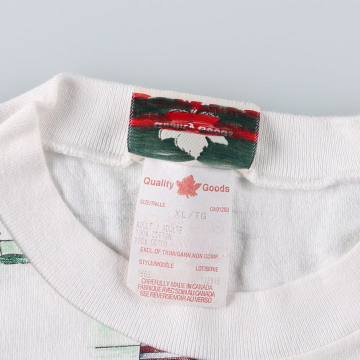 90s-00'S Quality Goods all-over print T-shirt, made in Canada, men's size XL. cotton white type Vintage Second Hand