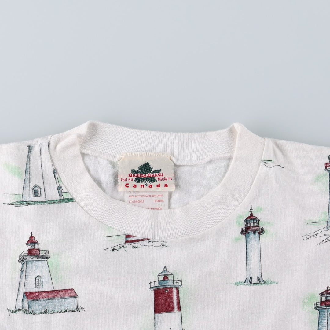 90s-00'S Quality Goods all-over print T-shirt, made in Canada, men's size XL. cotton white type Vintage Second Hand
