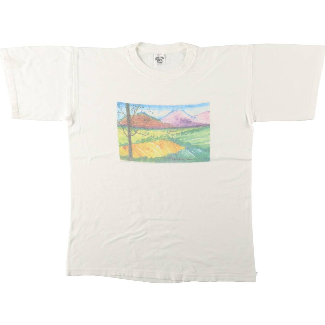 90'S WORLD T'S Art T-shirt, Men's Size L (approx.), Vintage cotton white type Vintage Second Hand