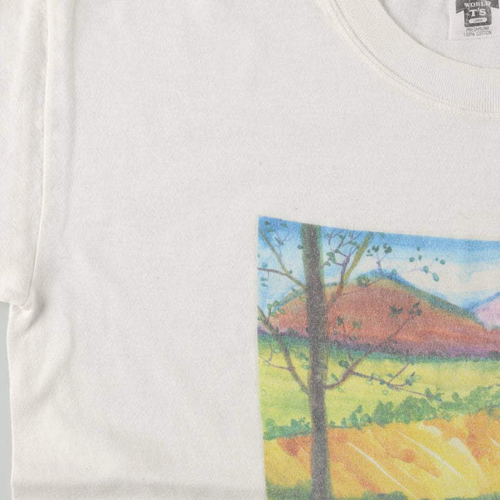 90'S WORLD T'S Art T-shirt, Men's Size L (approx.), Vintage cotton white type Vintage Second Hand