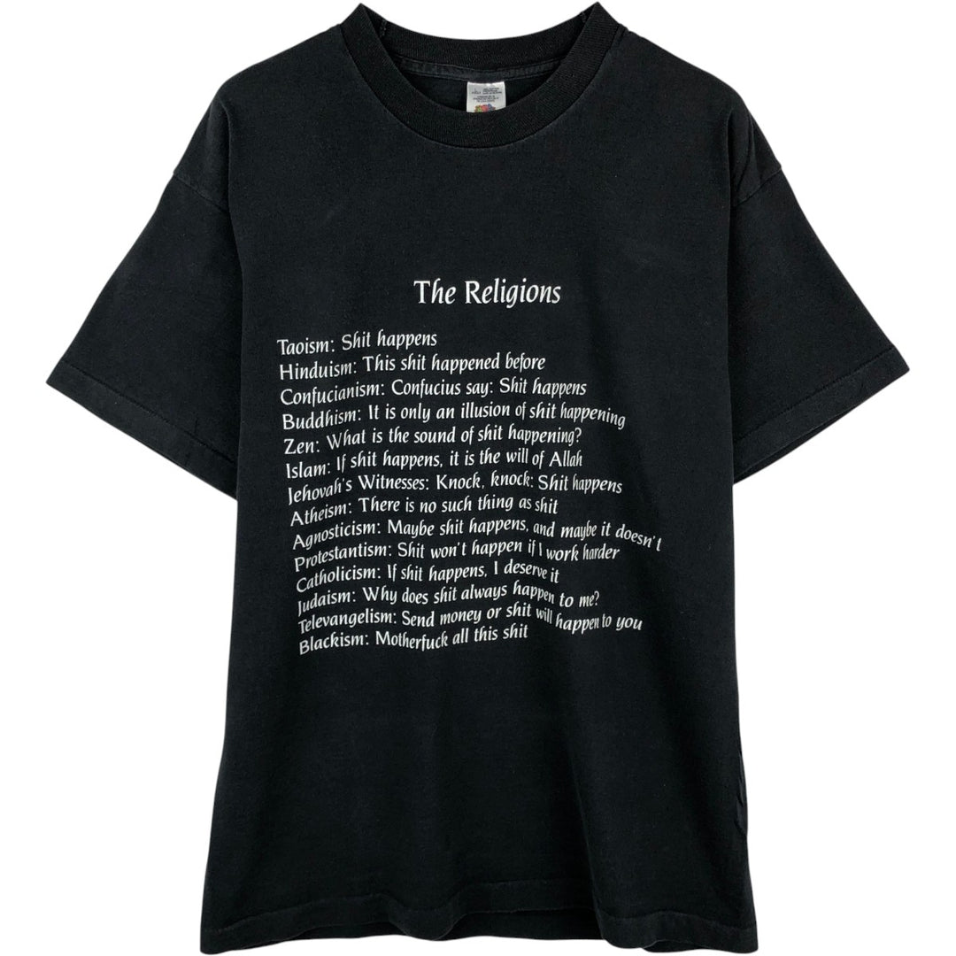 90'S Fruit of the Loom Message Print T-Shirt, Men's Size L, Vintage cotton black type Vintage Second Hand