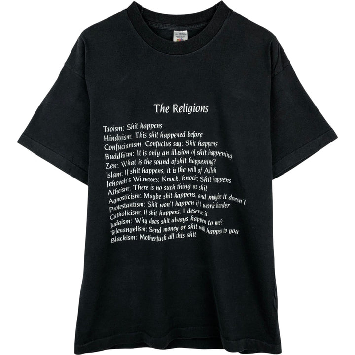 90'S Fruit of the Loom Message Print T-Shirt, Men's Size L, Vintage cotton black type Vintage Second Hand