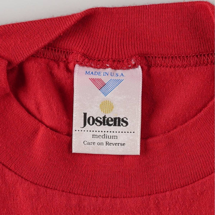 ~90'S Jostens Print T-Shirt, Made in USA, Men's Size M (Equivalent), Vintage polyester red type Vintage Second Hand