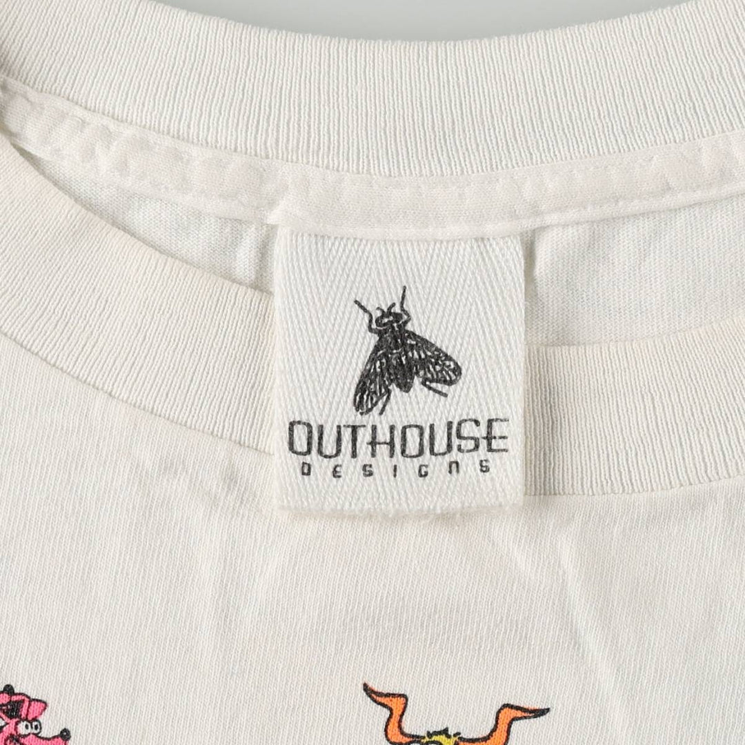 90'S OUTHOUSE DESIGNS erotic printed t-shirt, made in USA, men's size XL equivalent, vintage. cotton white type Vintage Second Hand