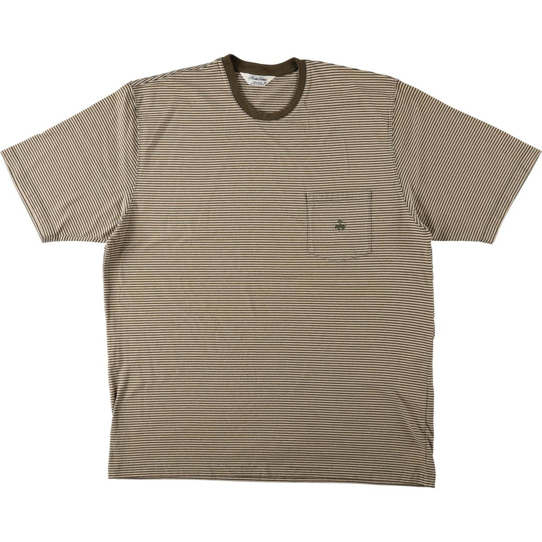 Brooks Brothers Short-Sleeve Striped T-Shirt, Men's Size XL (approx.) cotton Khaki type Vintage Second Hand