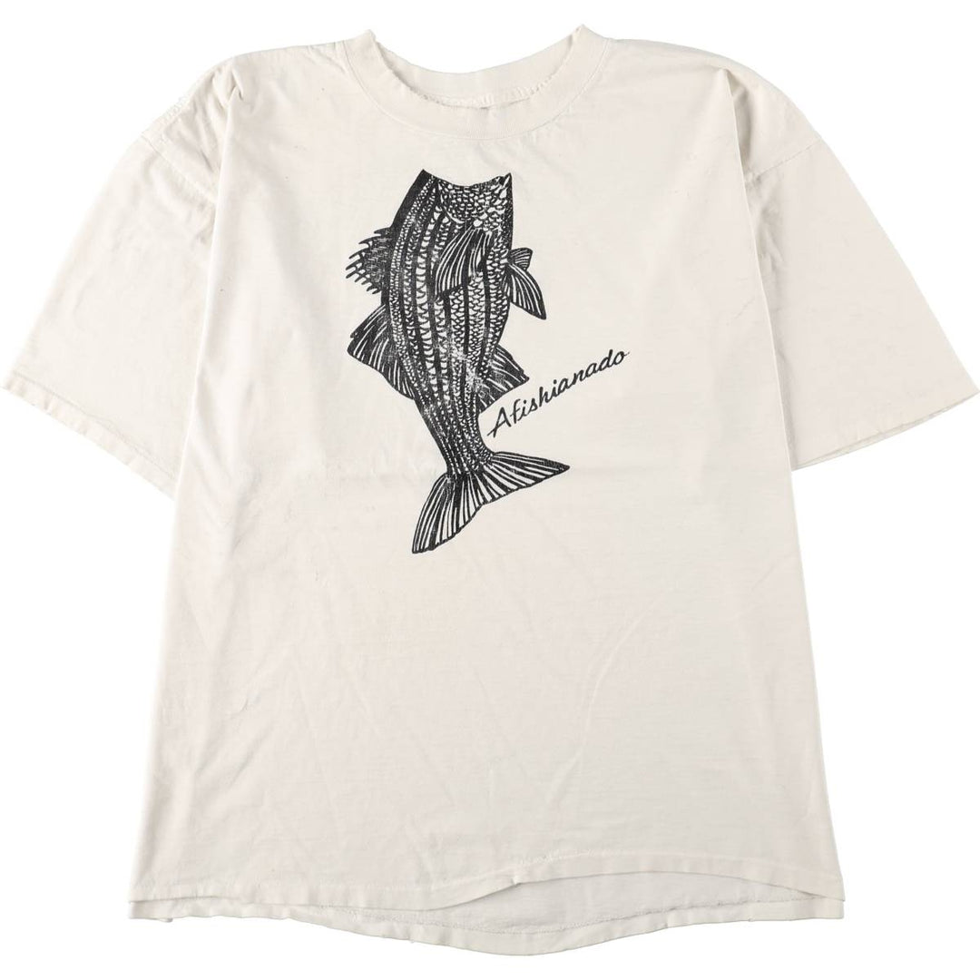 90'S Columbia White Tag Fish Print Short-Sleeve T-Shirt, Made in USA, Men's XXL Equivalent, Vintage cotton white type Vintage Second Hand