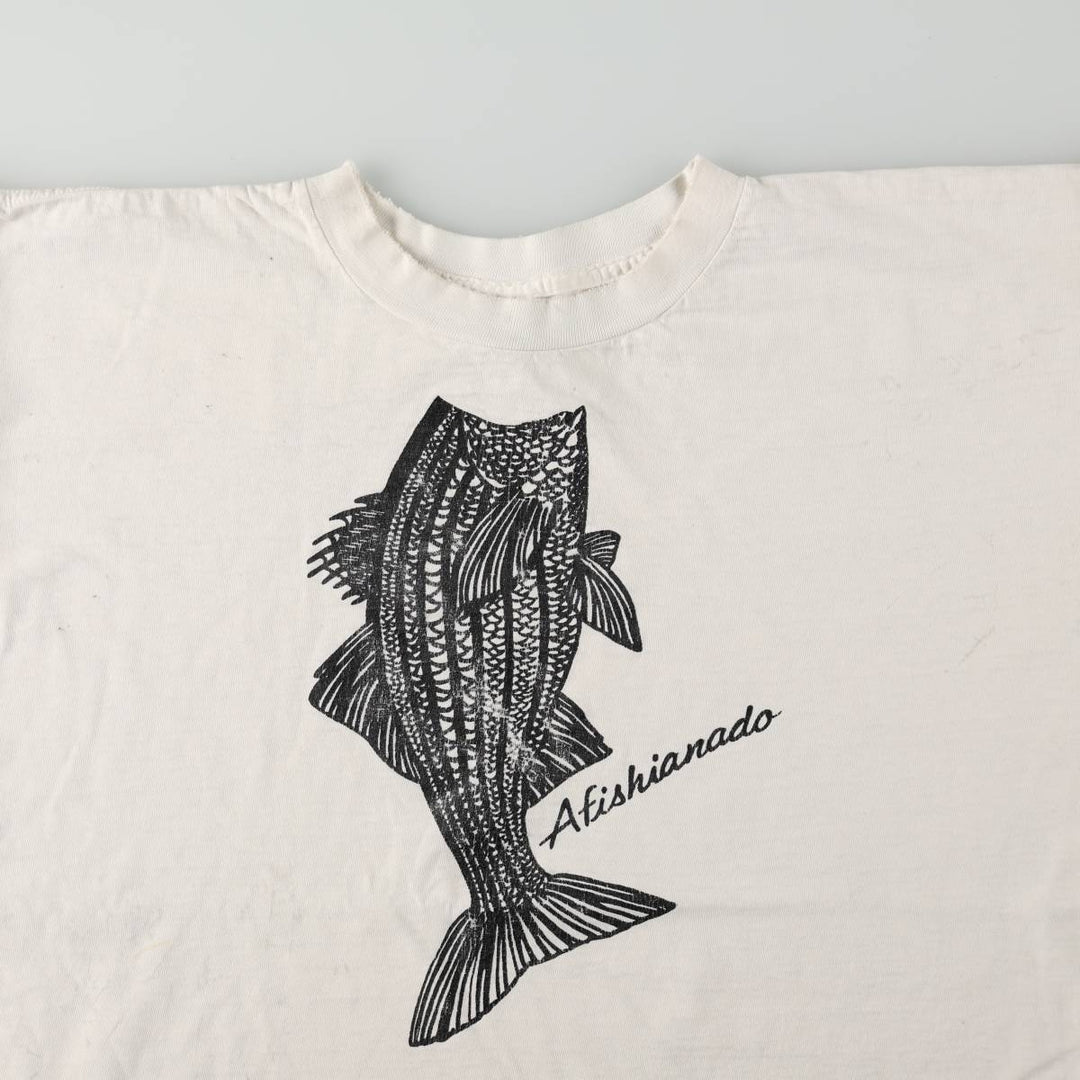 90'S Columbia White Tag Fish Print Short-Sleeve T-Shirt, Made in USA, Men's XXL Equivalent, Vintage cotton white type Vintage Second Hand
