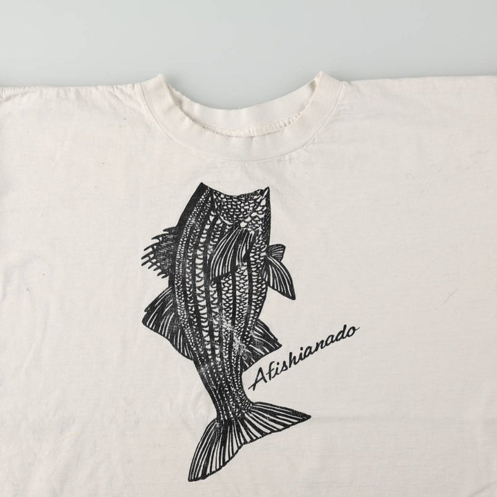 90'S Columbia White Tag Fish Print Short-Sleeve T-Shirt, Made in USA, Men's XXL Equivalent, Vintage cotton white type Vintage Second Hand