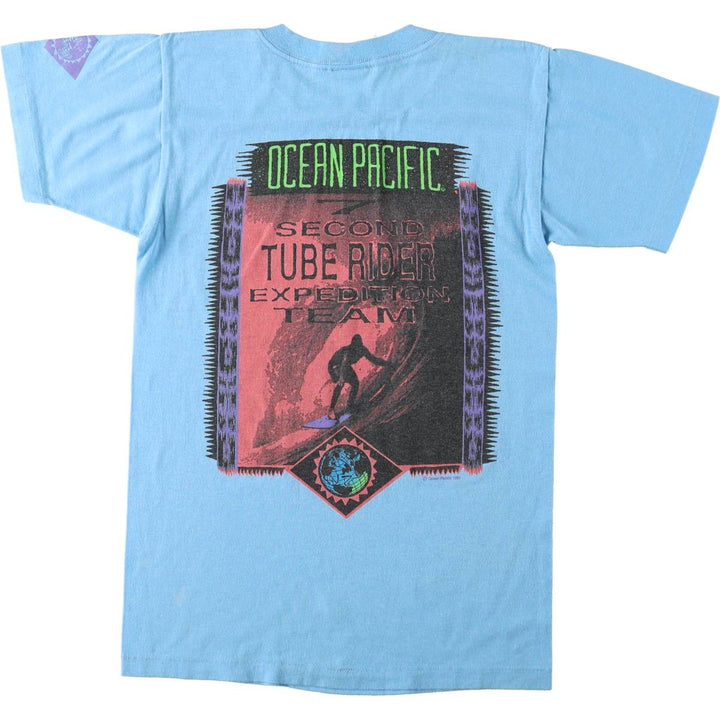 90'S Ocean Pacific Silver Tag Surf Skate T-Shirt, Made in USA, Men's Size L (Equivalent), Vintage cotton Blue type light blue Vintage Second Hand