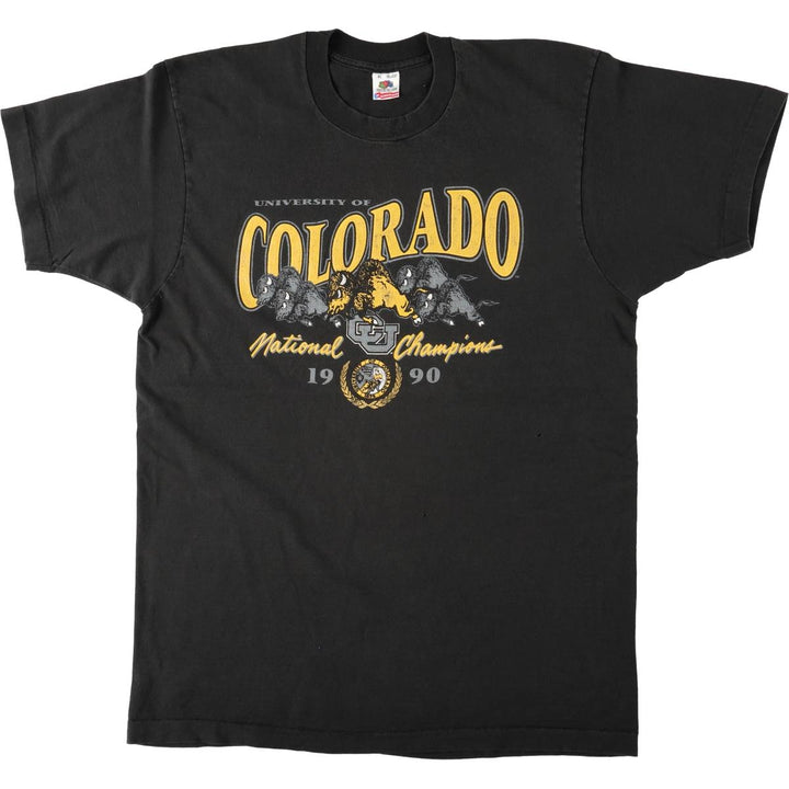 90'S Fruit of the Loom College T-shirt, Made in USA, Men's XL, Vintage cotton black type Vintage Second Hand