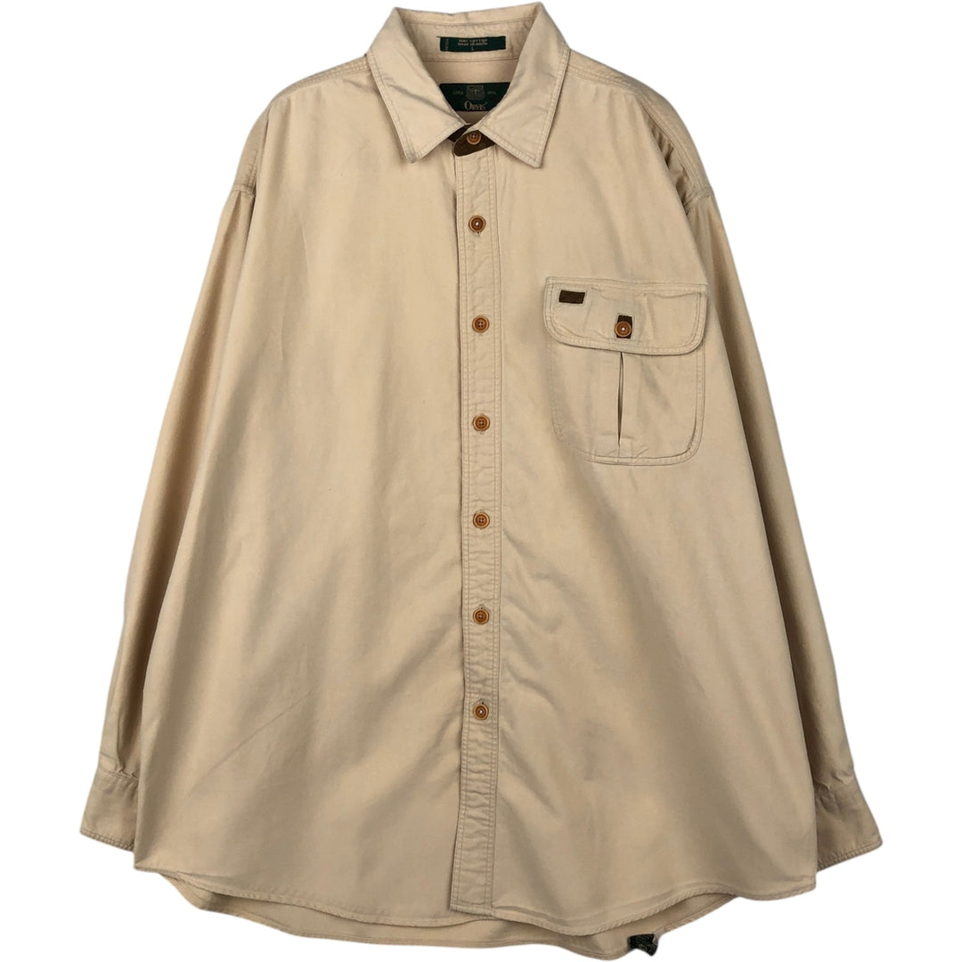90'S ORVIS Long-Sleeve Cotton Shirt, Men's Size L (Equivalent), Vintage cotton Beige type Vintage Second Hand