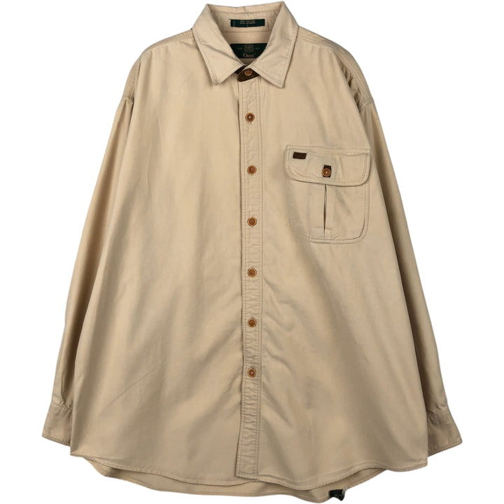 90'S ORVIS Long-Sleeve Cotton Shirt, Men's Size L (Equivalent), Vintage cotton Beige type Vintage Second Hand