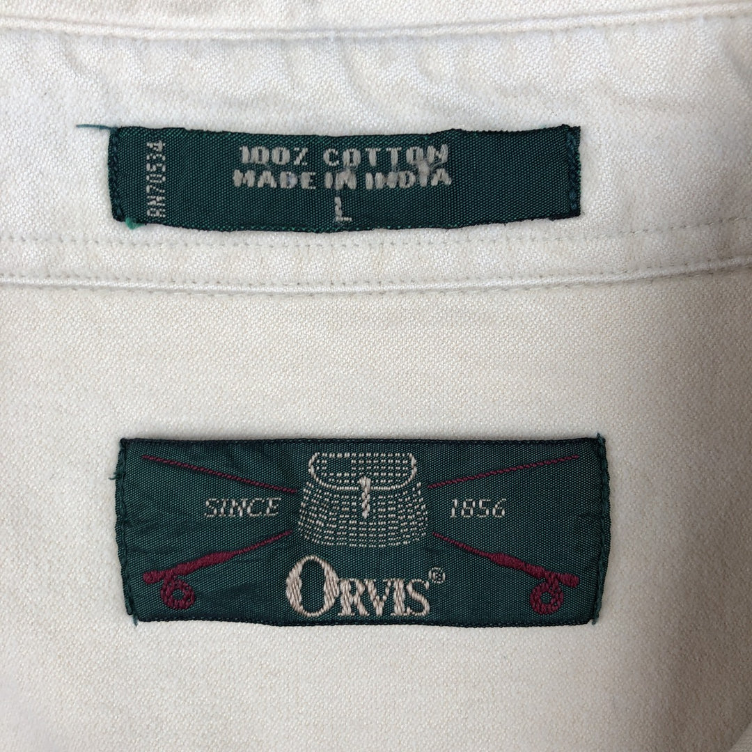 90'S ORVIS Long-Sleeve Cotton Shirt, Men's Size L (Equivalent), Vintage cotton Beige type Vintage Second Hand