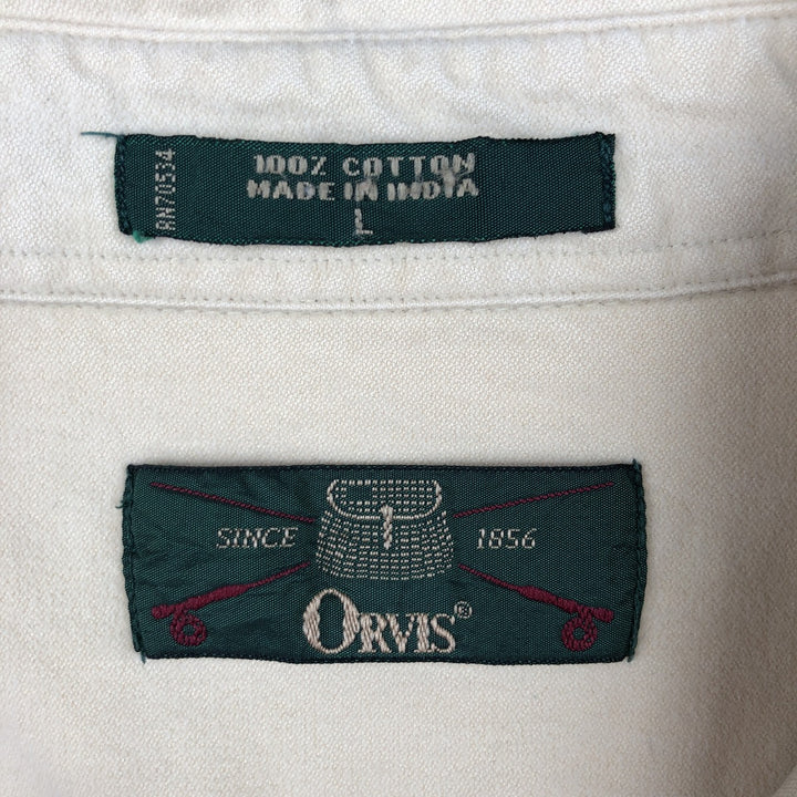 90'S ORVIS Long-Sleeve Cotton Shirt, Men's Size L (Equivalent), Vintage cotton Beige type Vintage Second Hand
