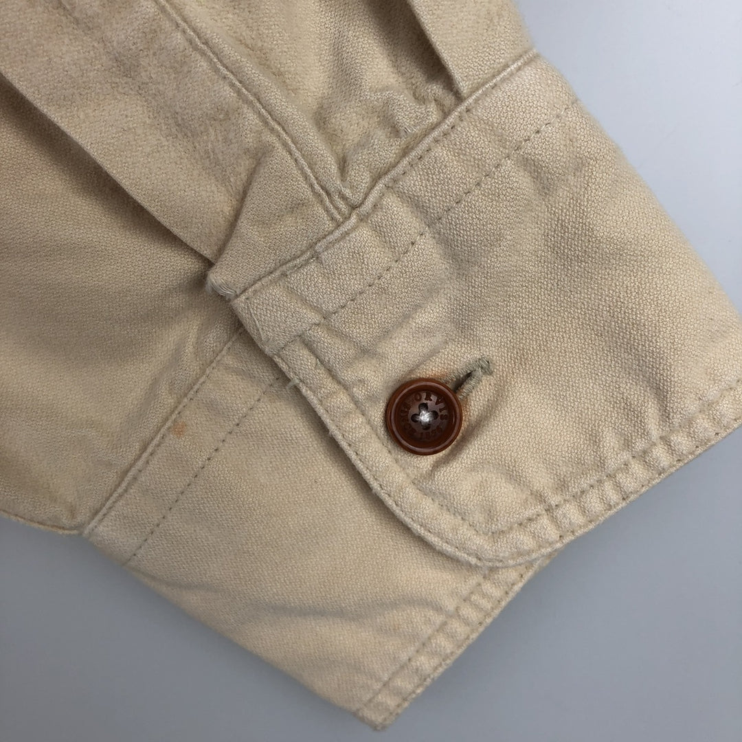 90'S ORVIS Long-Sleeve Cotton Shirt, Men's Size L (Equivalent), Vintage cotton Beige type Vintage Second Hand