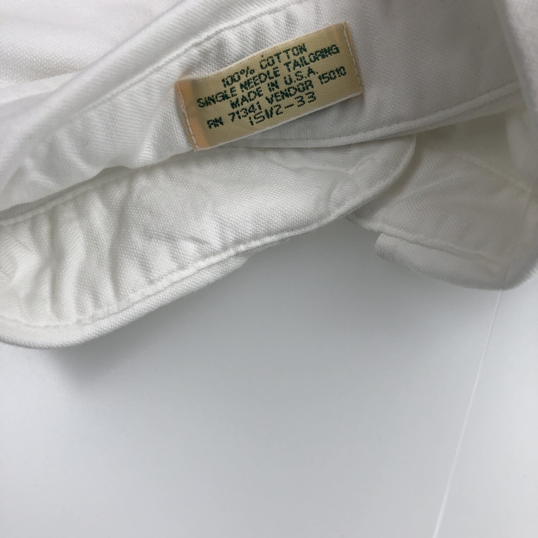 90'S LLBean Long-Sleeve Button-Down Shirt, Made in USA, Men's Size M (Equivalent), Vintage cotton white type Vintage Second Hand