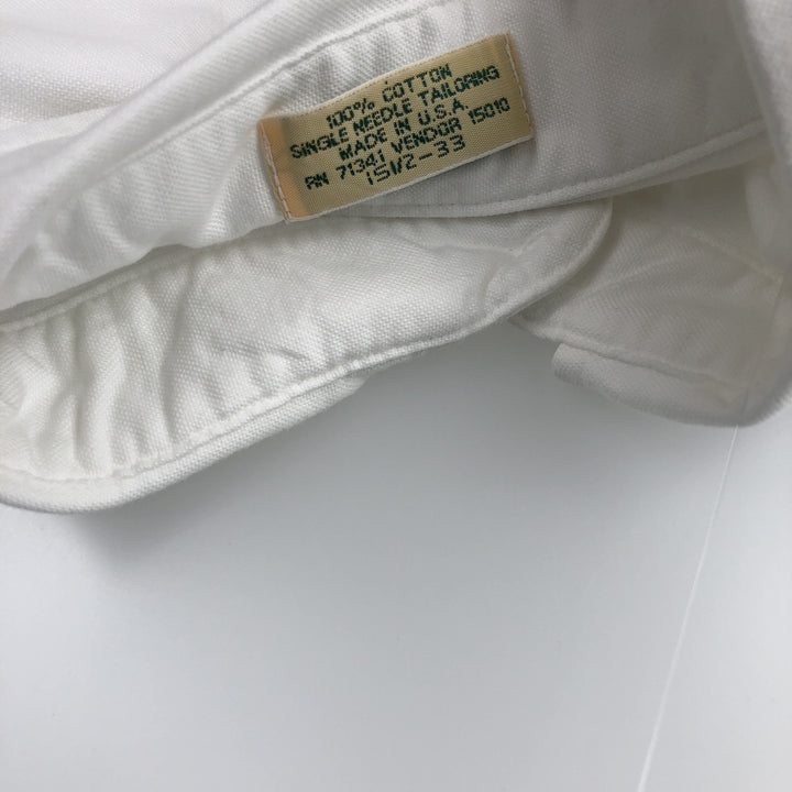 90'S LLBean Long-Sleeve Button-Down Shirt, Made in USA, Men's Size M (Equivalent), Vintage cotton white type Vintage Second Hand