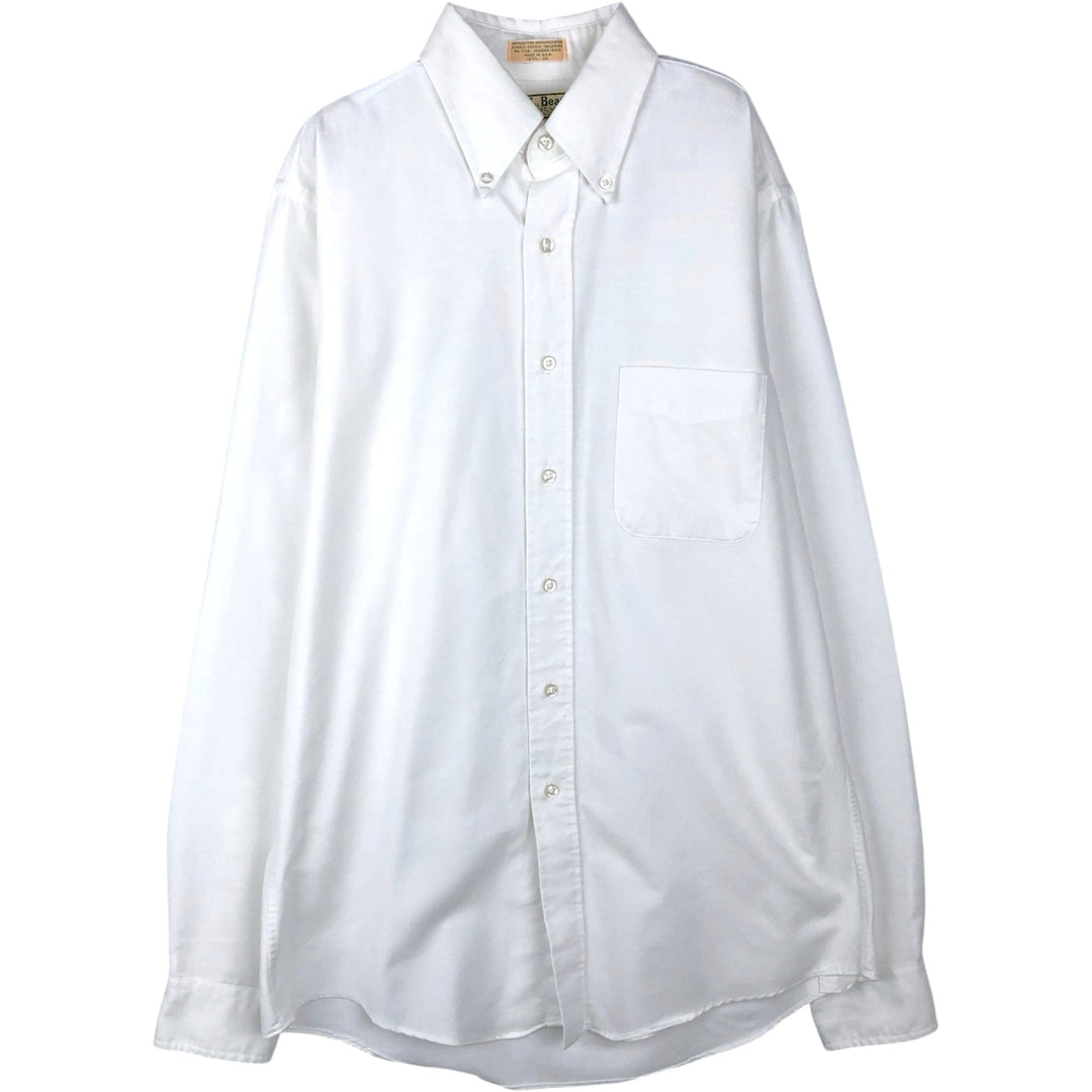 90'S LLBean Long-Sleeve Button-Down Shirt, Made in USA, Men's Size M (Equivalent), Vintage cotton white type Vintage Second Hand