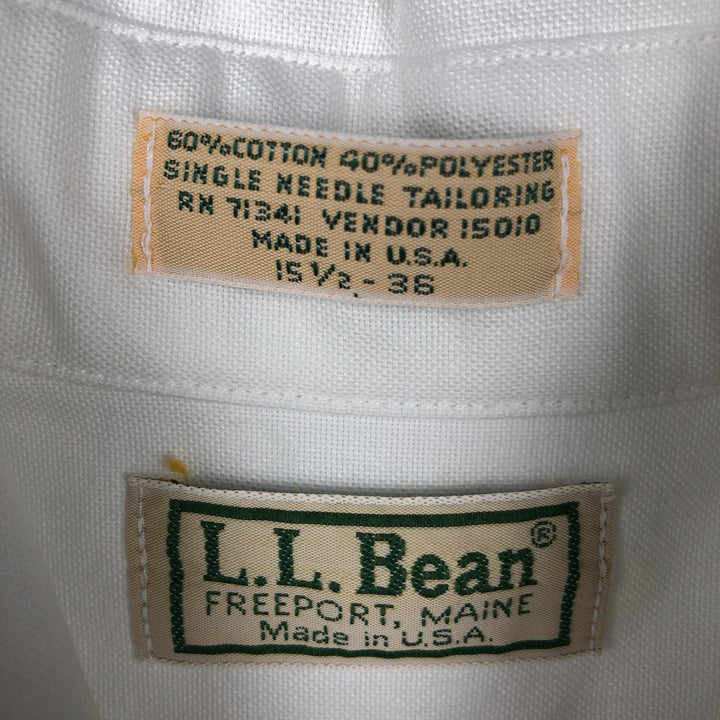 90'S LLBean Long-Sleeve Button-Down Shirt, Made in USA, Men's Size M (Equivalent), Vintage cotton white type Vintage Second Hand