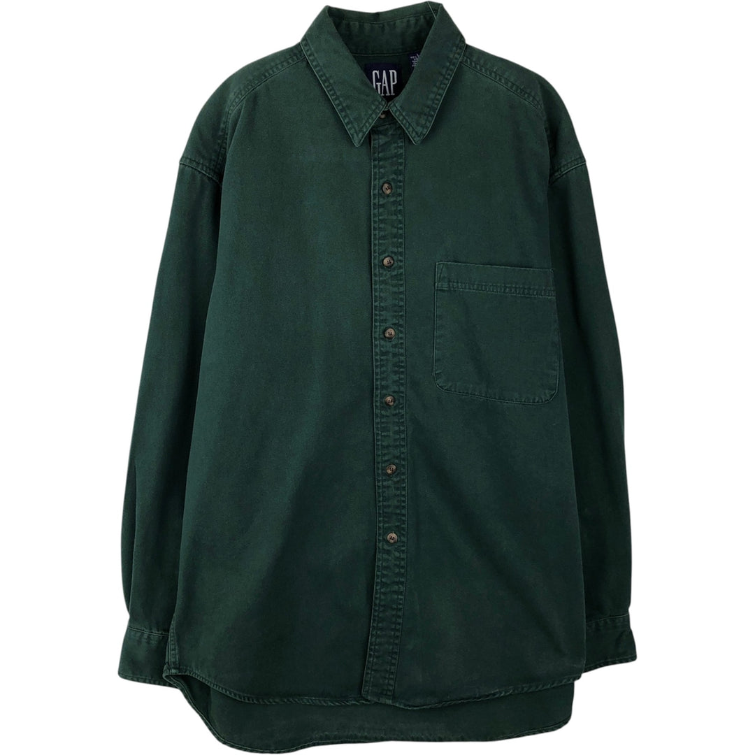 90'S GAP Old Gap Long Sleeve Cotton Shirt Men's L Size Vintage cotton Green type dark green Vintage Second Hand