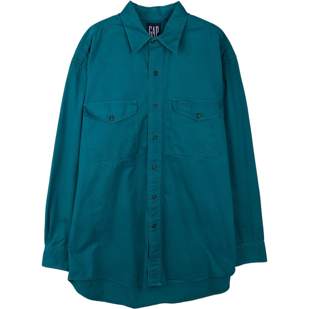 90'S GAP Vintage Long Sleeve Cotton Shirt, Men's Size Medium cotton green type Vintage Second Hand