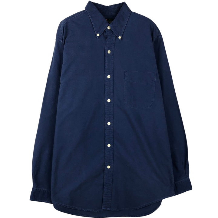 90'S J.Crew Long-Sleeve Button-Down Shirt, Men's Size M (Equivalent), Vintage cotton navy blue type Vintage Second Hand
