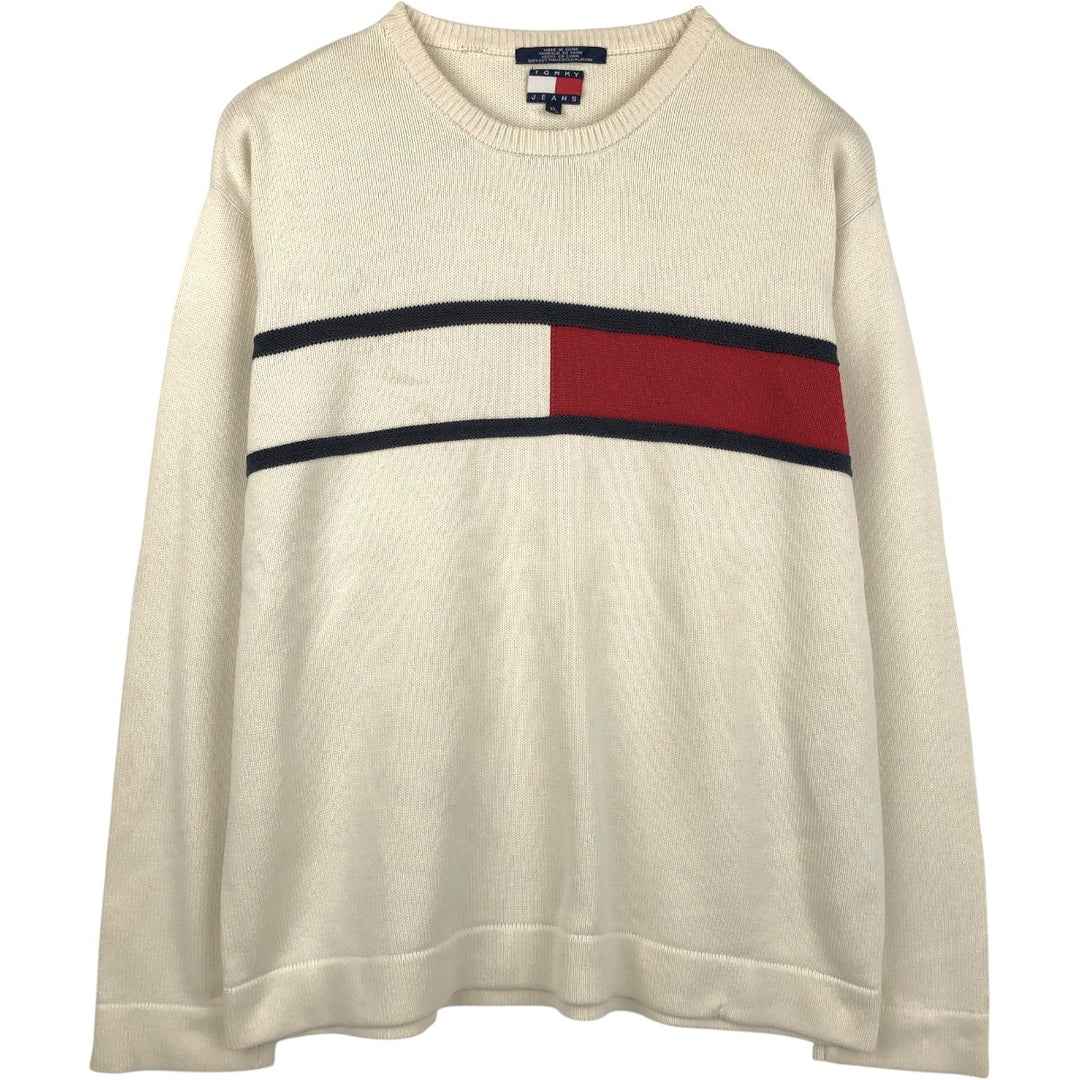 Vintage 90'S Tommy Hilfiger Jeans cotton knit sweater, men's size XL cotton white type Vintage Second Hand