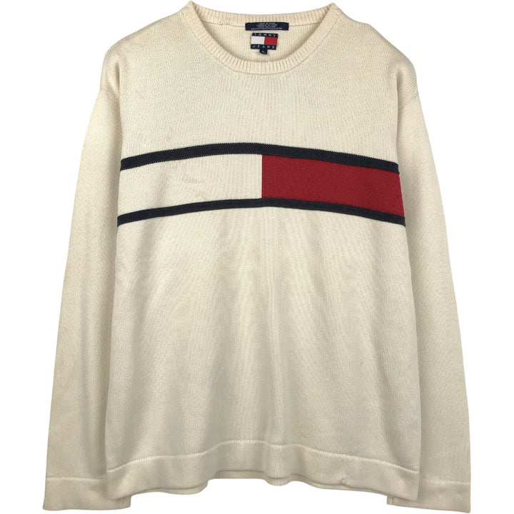 Vintage 90'S Tommy Hilfiger Jeans cotton knit sweater, men's size XL cotton white type Vintage Second Hand