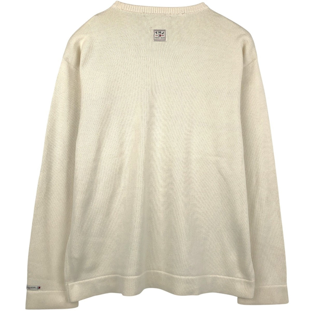 Vintage 90'S Tommy Hilfiger Jeans cotton knit sweater, men's size XL cotton white type Vintage Second Hand