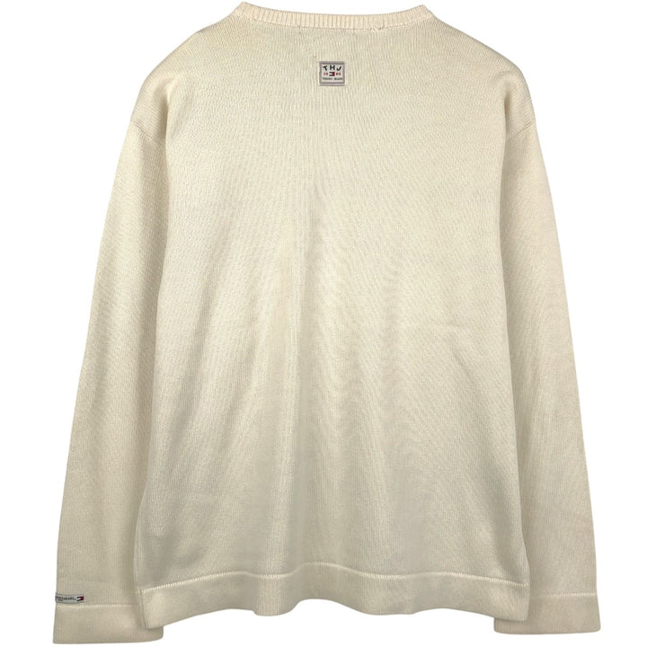 Vintage 90'S Tommy Hilfiger Jeans cotton knit sweater, men's size XL cotton white type Vintage Second Hand