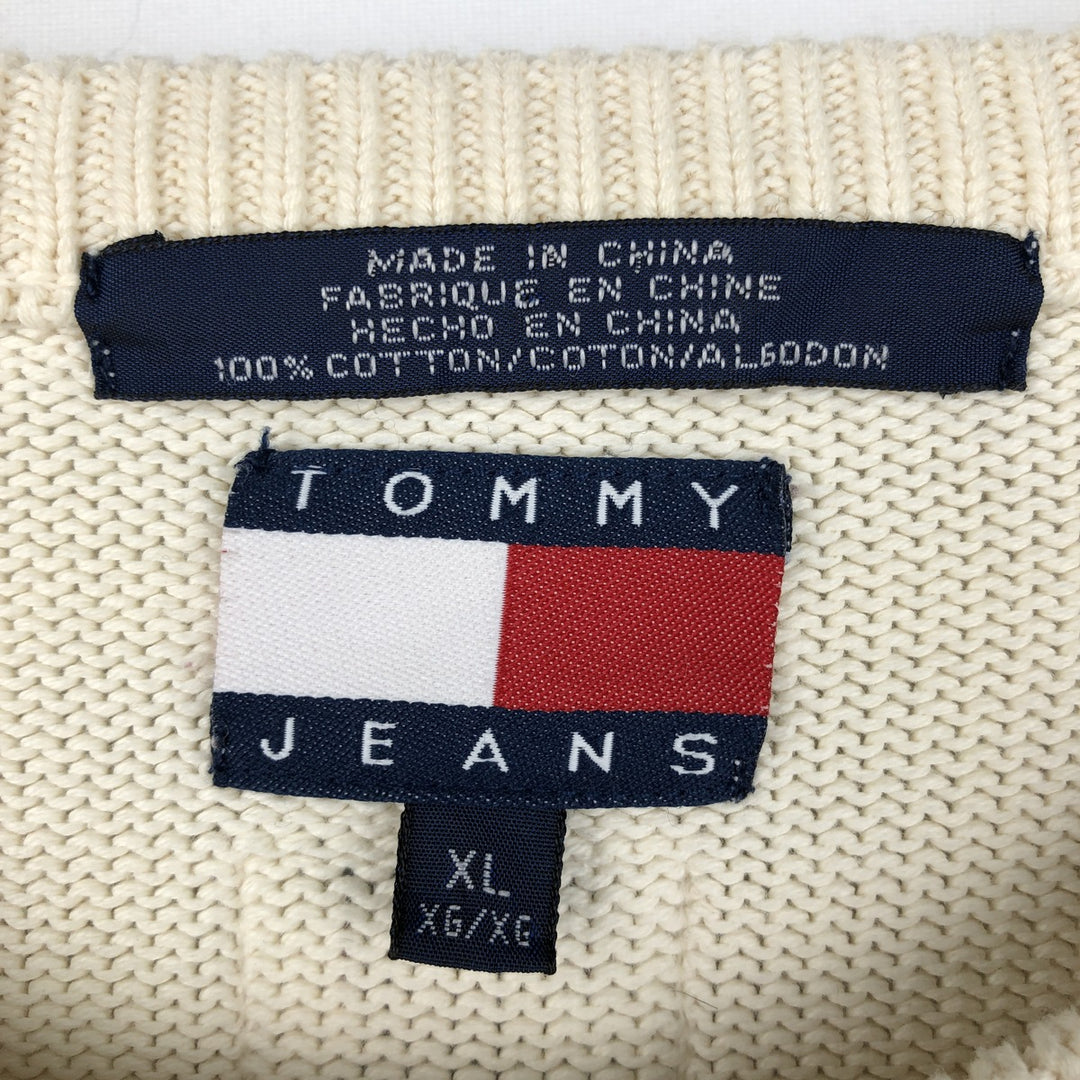 Vintage 90'S Tommy Hilfiger Jeans cotton knit sweater, men's size XL cotton white type Vintage Second Hand